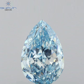 0.69 CT Natural Pear Diamond Enhanced Intense Blue Color Clarity VS1 (7.03 MM)