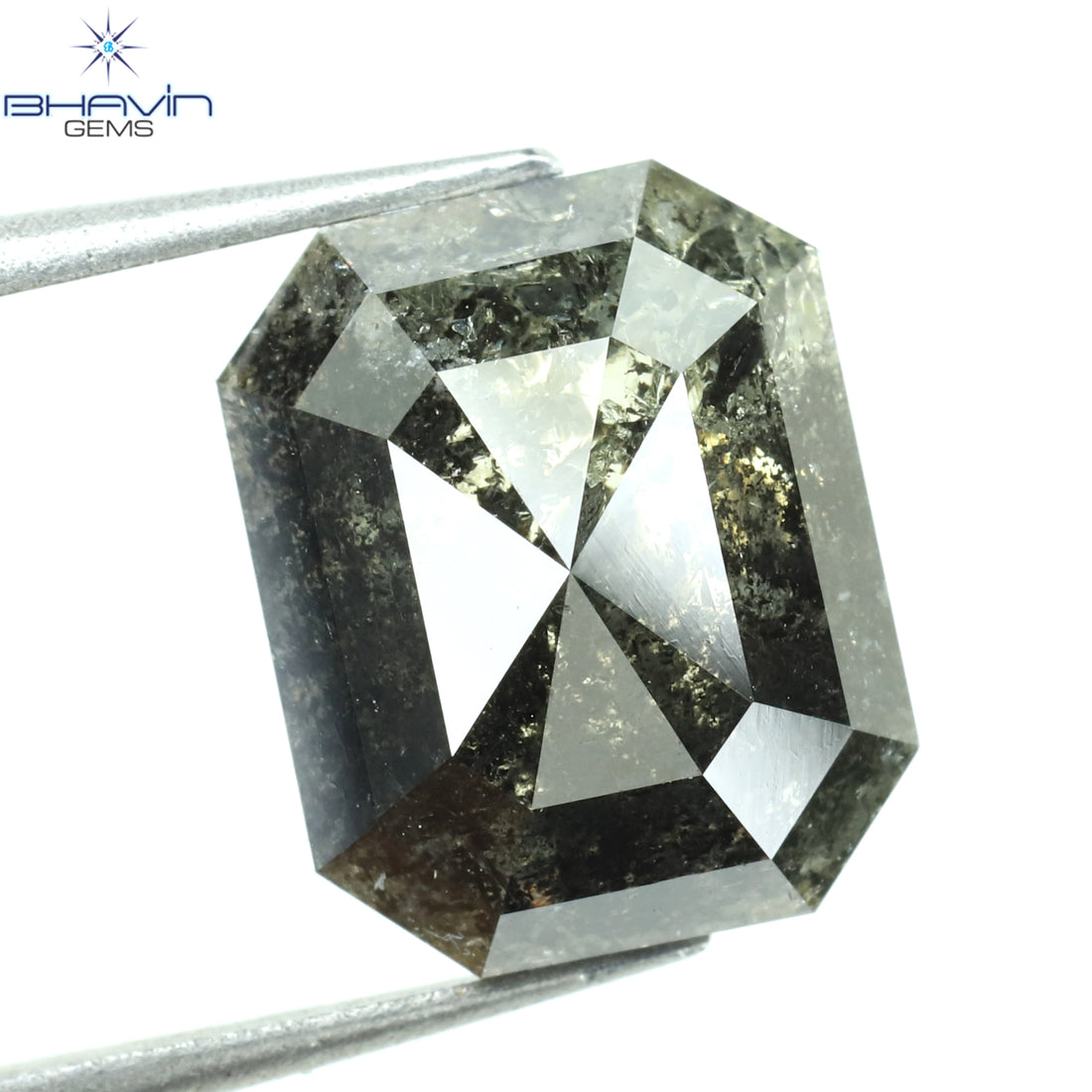 1.00 CT アッシャー シェイプ ナチュラル ダイヤモンド ソルト アンド ペッパー カラー I3 クラリティ (5.72 MM)
