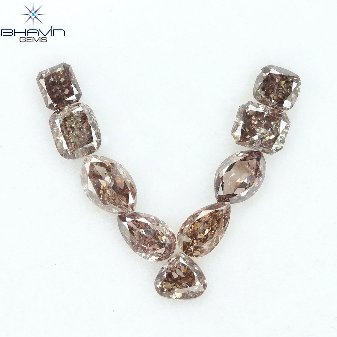 2.42 CT/9 Pcs Natural Mix Diamond Brown Pink Color Clarity SI (5.55 MM)