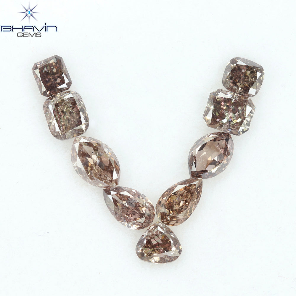 2.42 CT/9 Pcs Natural Mix Diamond Brown Pink Color Clarity SI (5.55 MM)