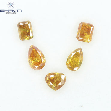 1.21 CT/5 Pcs Natural Mix Diamond Yellow-Orange Color Clarity I1 (5.20 MM)