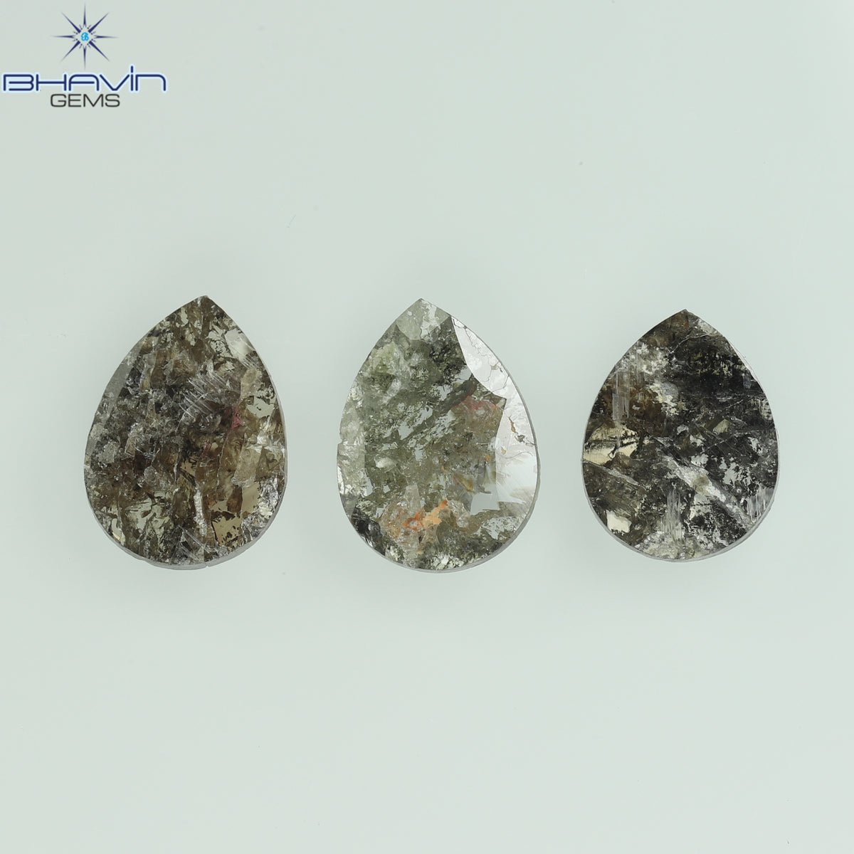 1.75 CT/5 ピース スライス形状 天然ダイヤモンド ソルト アンド ペッパー カラー I3 クラリティ (10.45 MM)