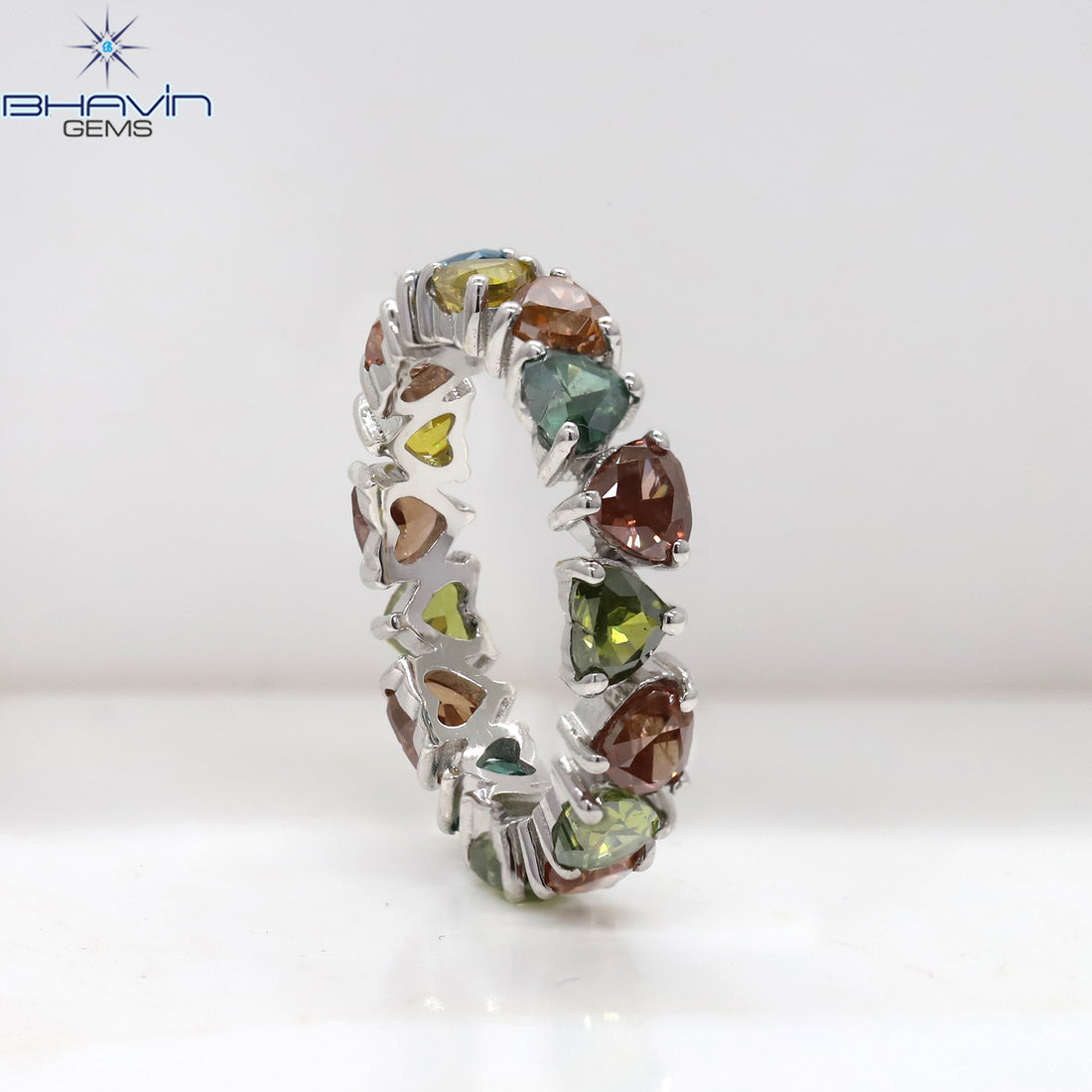 Heart Shaped Multi-Color Diamond Cluster Ring