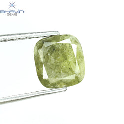 1.74 CT Cushion Diamond Natural Loose Diamond Green Yellow Color I3 Clarity (6.67 MM)