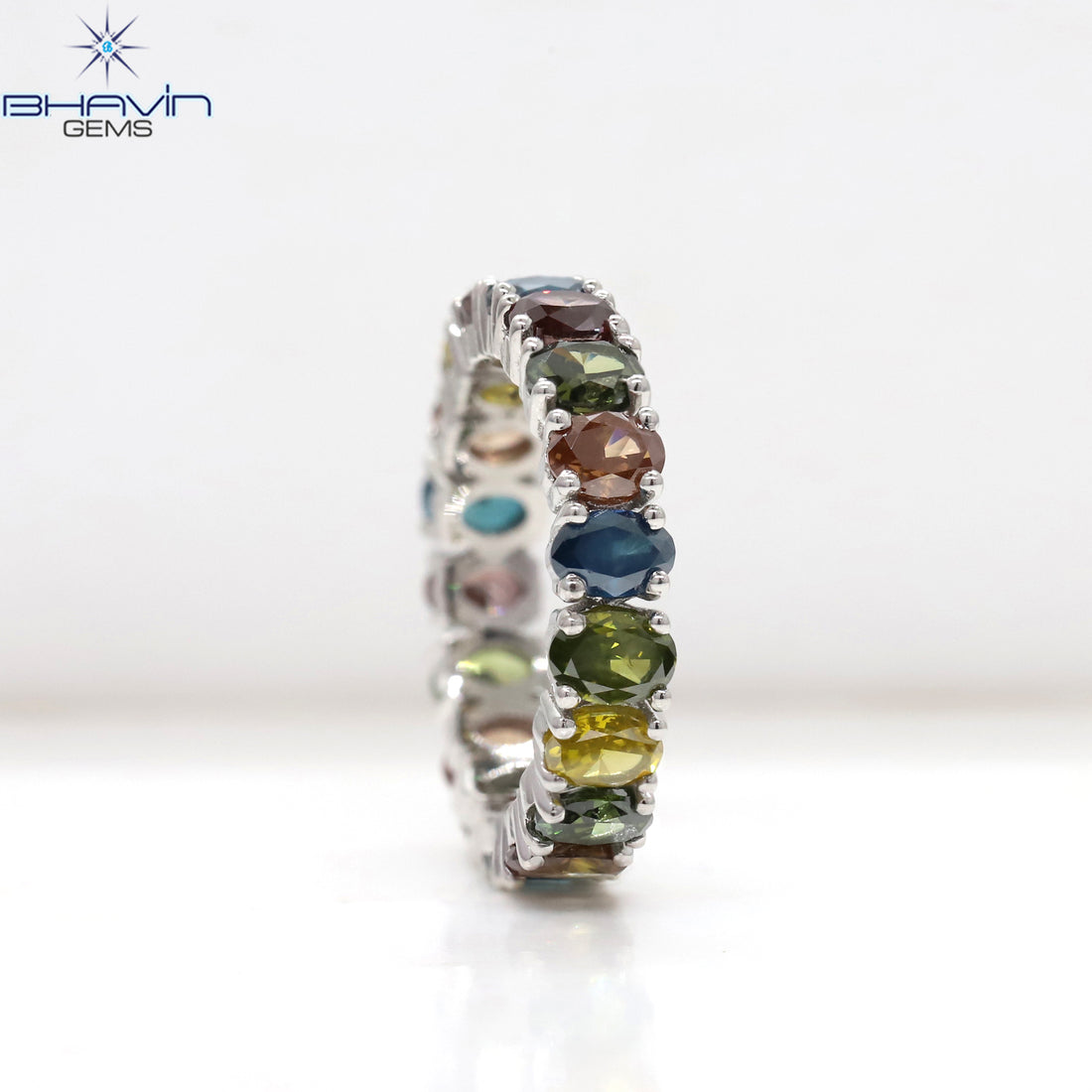 Natural Asymmetric Color Oval Cut Diamond Stacking Band