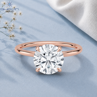 Round Brilliant Cut Solitaire Engagement Ring with Petite Claw Prongs in Rose Gold