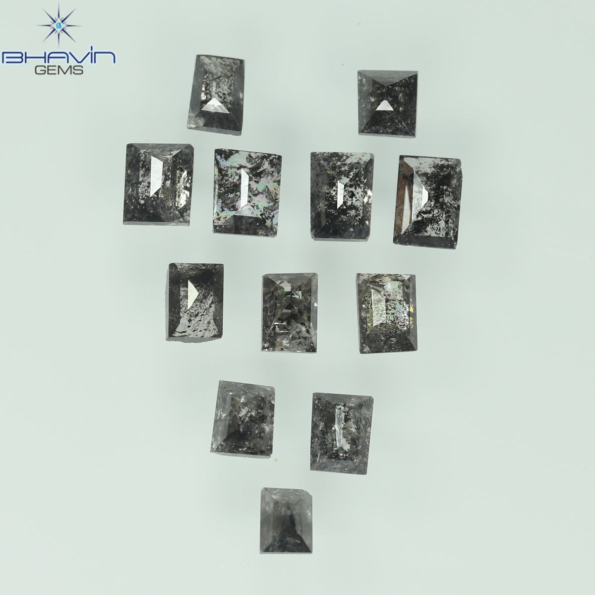 1.13 CT/12 Pcs Natural Square Baguette Diamond Salt and Pepper Color Clarity I3 (3.37 MM)