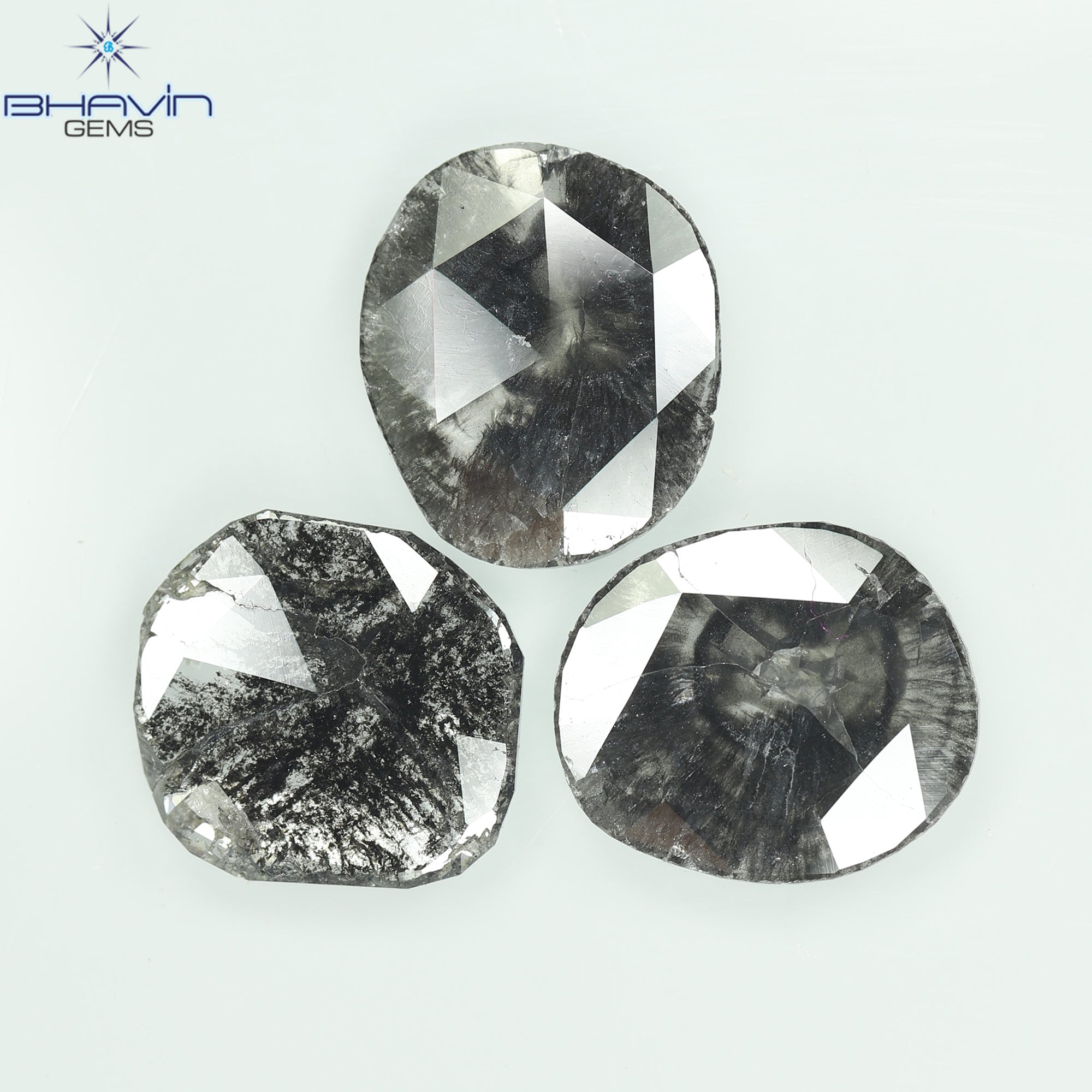 3.47 CT/3 Pcs Slice Shape Natural Diamond Salt And Pepper Color I3 Clarity (10.43 MM)