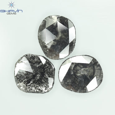 3.47 CT/3 Pcs Slice Shape Natural Diamond Salt And Pepper Color I3 Clarity (10.43 MM)