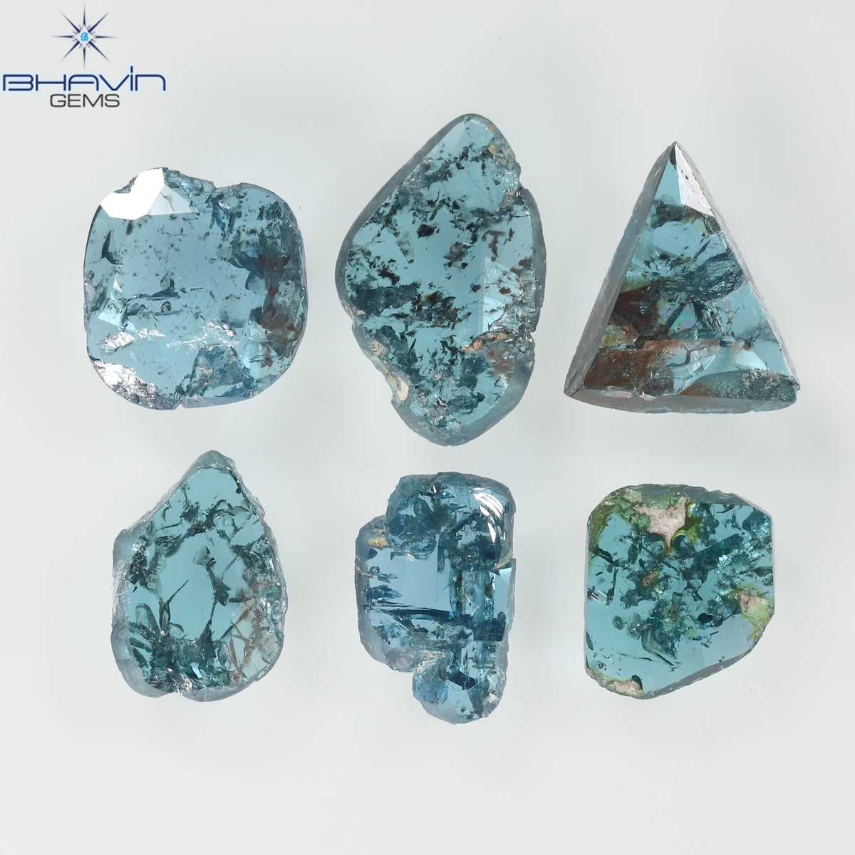 1.57 CT/6 Pcs Natural Uncut Diamond Enhanced Blue Color Clarity I3 (6.18 MM)
