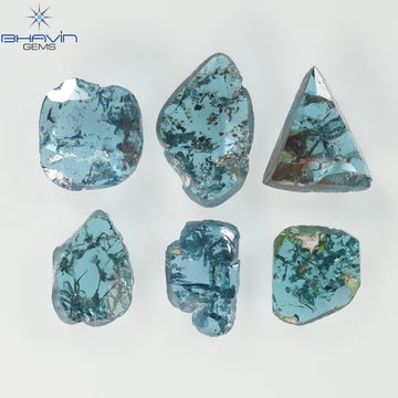 1.57 CT/6 Pcs Natural Uncut Diamond Enhanced Blue Color Clarity I3 (6.18 MM)