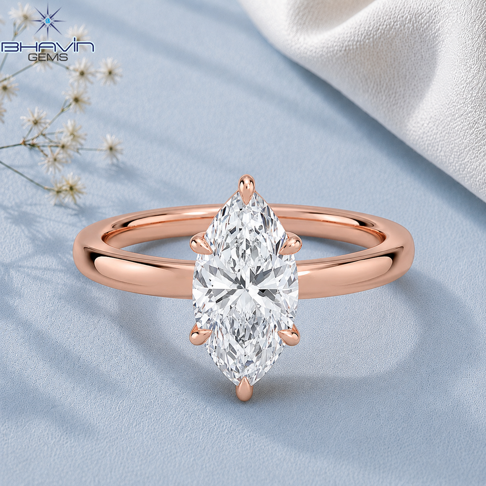 Marquise Cut Solitaire Engagement Ring with 6-Prong Wire Basket in Rose Gold