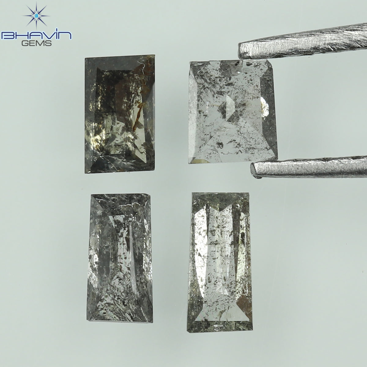0.38 CT/4 Pcs Natural Baguette Diamond Salt and Pepper Color Clarity I3 (4.10 MM)