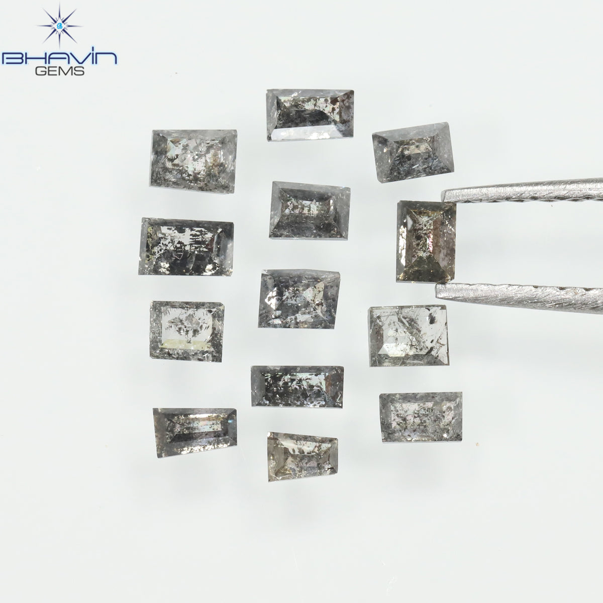 0.83 CT/13 Pcs Natural Square Baguette Diamond Salt and Pepper Color Clarity I3 (3.10 MM)