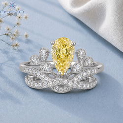 Pear Cut Yellow Diamond Tiara Ring with Twisted Pavé Band