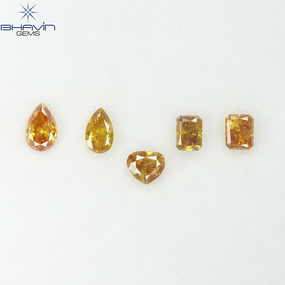 1.21 CT/5 Pcs Natural Mix Diamond Yellow-Orange Color Clarity I1 (5.20 MM)