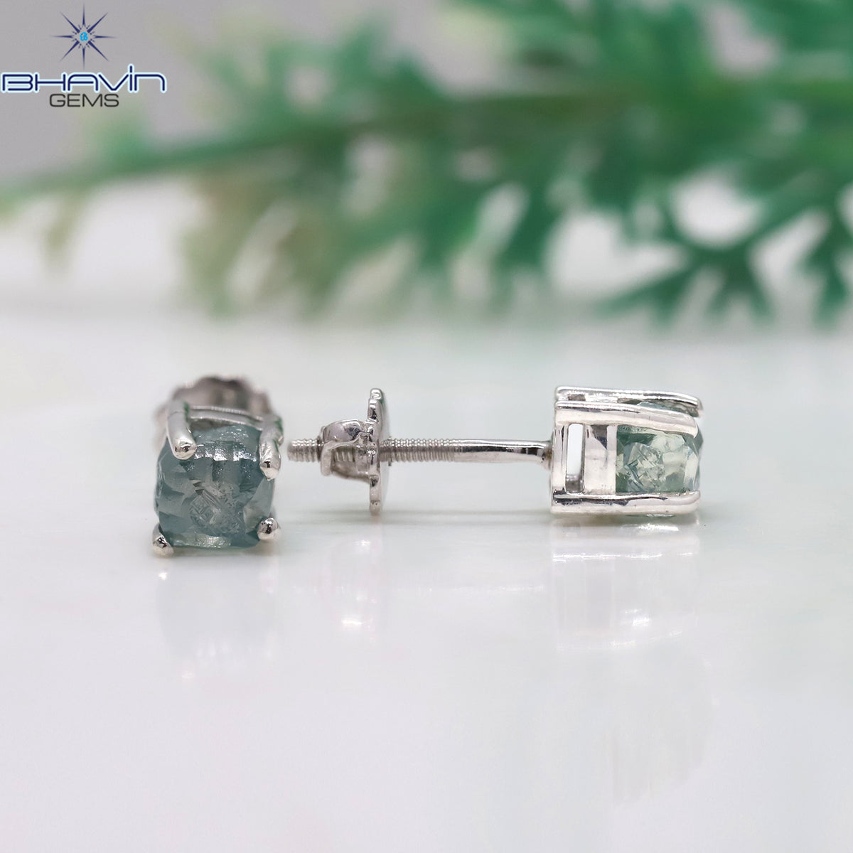 Ocean Blue Rough Diamond Stud Earrings