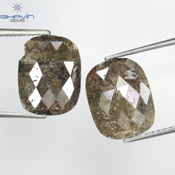 4.75 CT(2 Pcs) Oval Shape Natural Diamond Brown (Salt And Papper) Color I3 Clarity (11.40 MM)