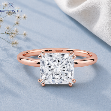 Princess Cut Solitaire Engagement Ring with Double Corner Prongs and Floral Basket in Rose Gold