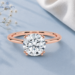 Round Brilliant Cut Solitaire Engagement Ring with Double Claw Prongs and Floral Basket in Rose Gold