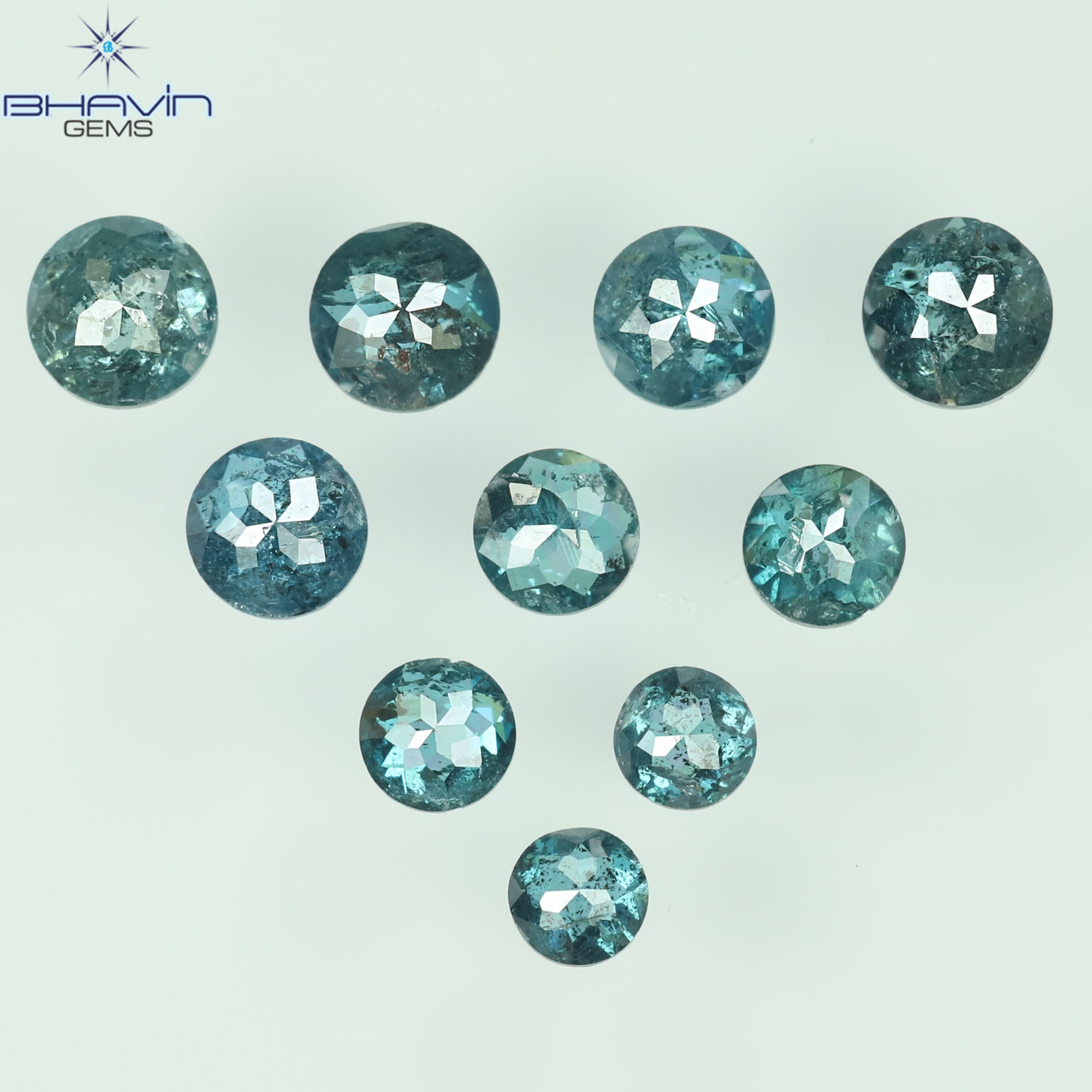 0.68 CT/10 Pcs Round Rose Cut Shape Blue Color Natural Loose Diamond I1 Clarity (2.50 MM)
