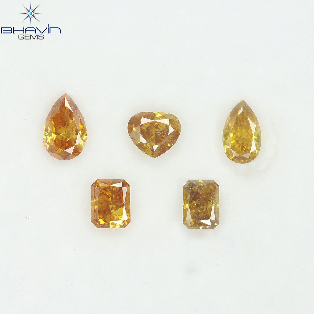 1.21 CT/5 Pcs Natural Mix Diamond Yellow-Orange Color Clarity I1 (5.20 MM)