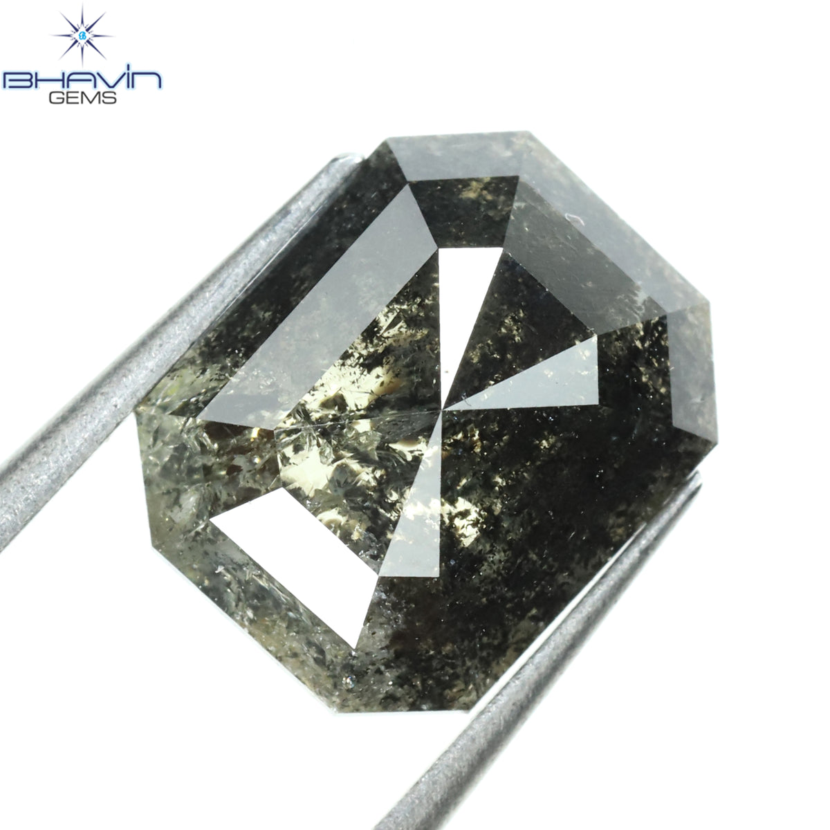 1.00 CT アッシャー シェイプ ナチュラル ダイヤモンド ソルト アンド ペッパー カラー I3 クラリティ (5.72 MM)