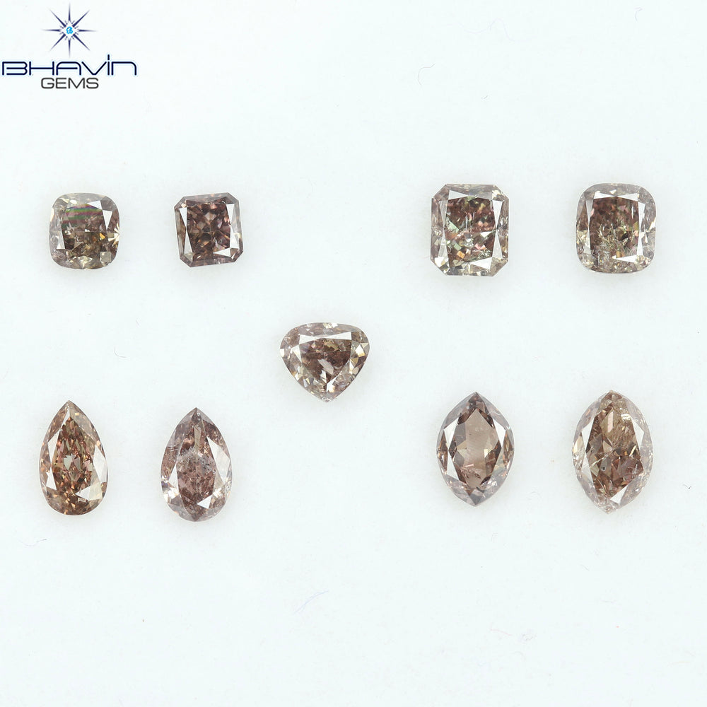 2.42 CT/9 Pcs Natural Mix Diamond Brown Pink Color Clarity SI (5.55 MM)