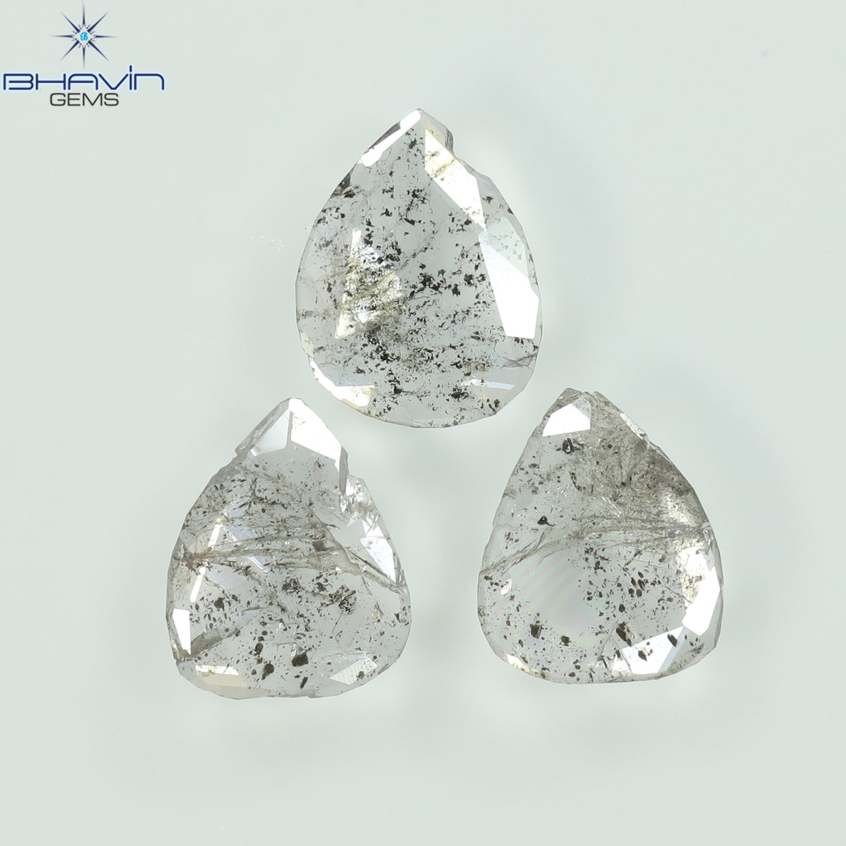 0.70 CT/3 Pcs Natural Pear Slice Diamond Salt and Pepper Color Clarity I3 (6.78 MM)