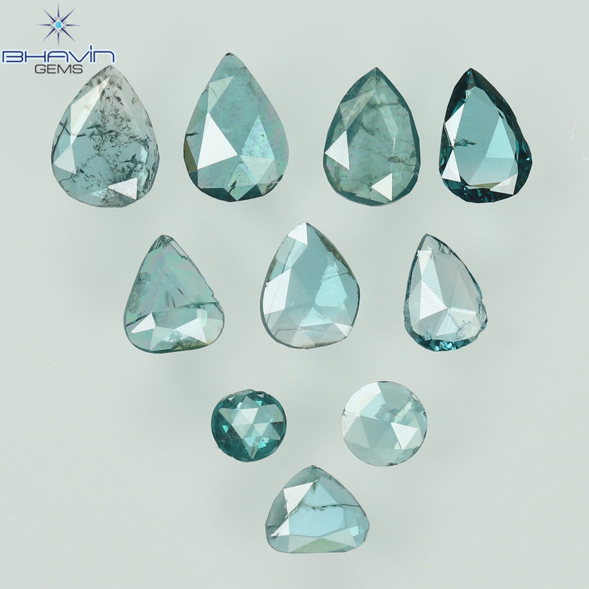 0.55 CT/4 個 スライス形状 天然ダイヤモンド ブルー イエロー カラー I3 クラリティ (5.40 MM)