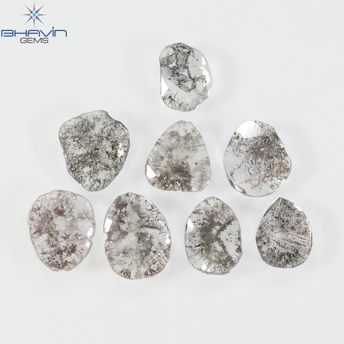 2.53 CT/8 Pcs Natural Slice Diamond Salt and Pepper Color Clarity I3 (7.88 MM)