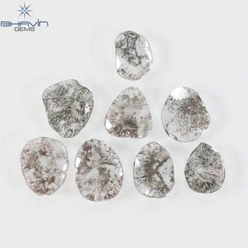 2.53 CT/8 Pcs Natural Slice Diamond Salt and Pepper Color Clarity I3 (7.88 MM)
