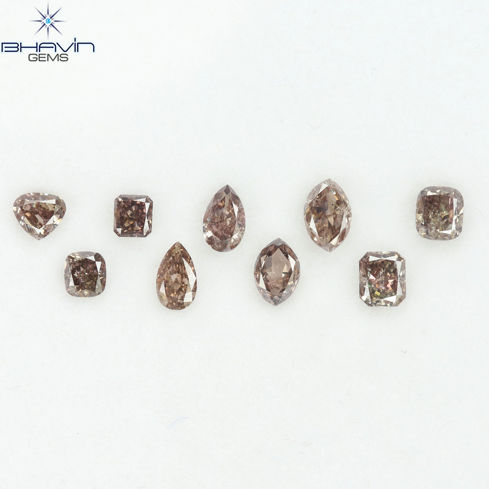 2.42 CT/9 Pcs Natural Mix Diamond Brown Pink Color Clarity SI (5.55 MM)