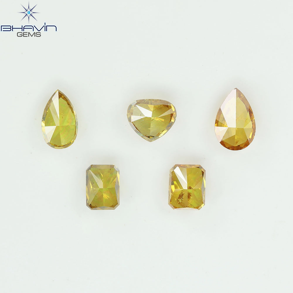 1.21 CT/5 Pcs Natural Mix Diamond Yellow-Orange Color Clarity I1 (5.20 MM)