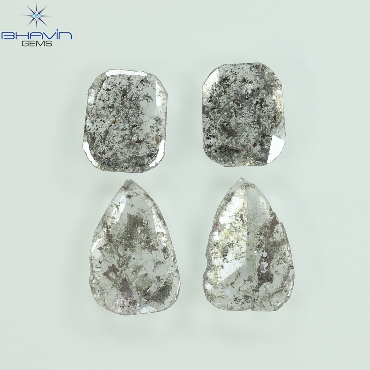 1.19 CT/4 Pcs Natural Uncut Slice Diamond Salt and Pepper Color Clarity I3 (7.69 MM)