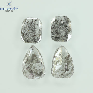 1.19 CT/4 Pcs Natural Uncut Slice Diamond Salt and Pepper Color Clarity I3 (7.69 MM)