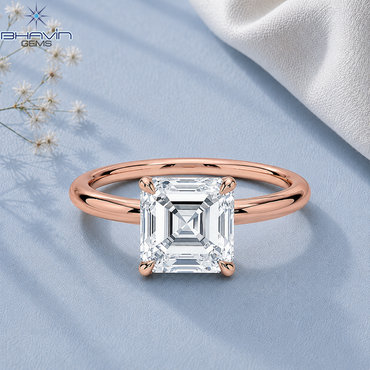 Asscher Cut Solitaire Engagement Ring with Classic 4-Prong Basket in Rose Gold