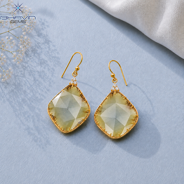Natural Polki Slice Dangle Earrings Slice Drop Earrings Everyday Ethnic Jewelry