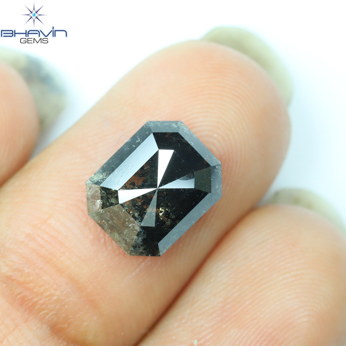 1.00 CT アッシャー シェイプ ナチュラル ダイヤモンド ソルト アンド ペッパー カラー I3 クラリティ (5.72 MM)