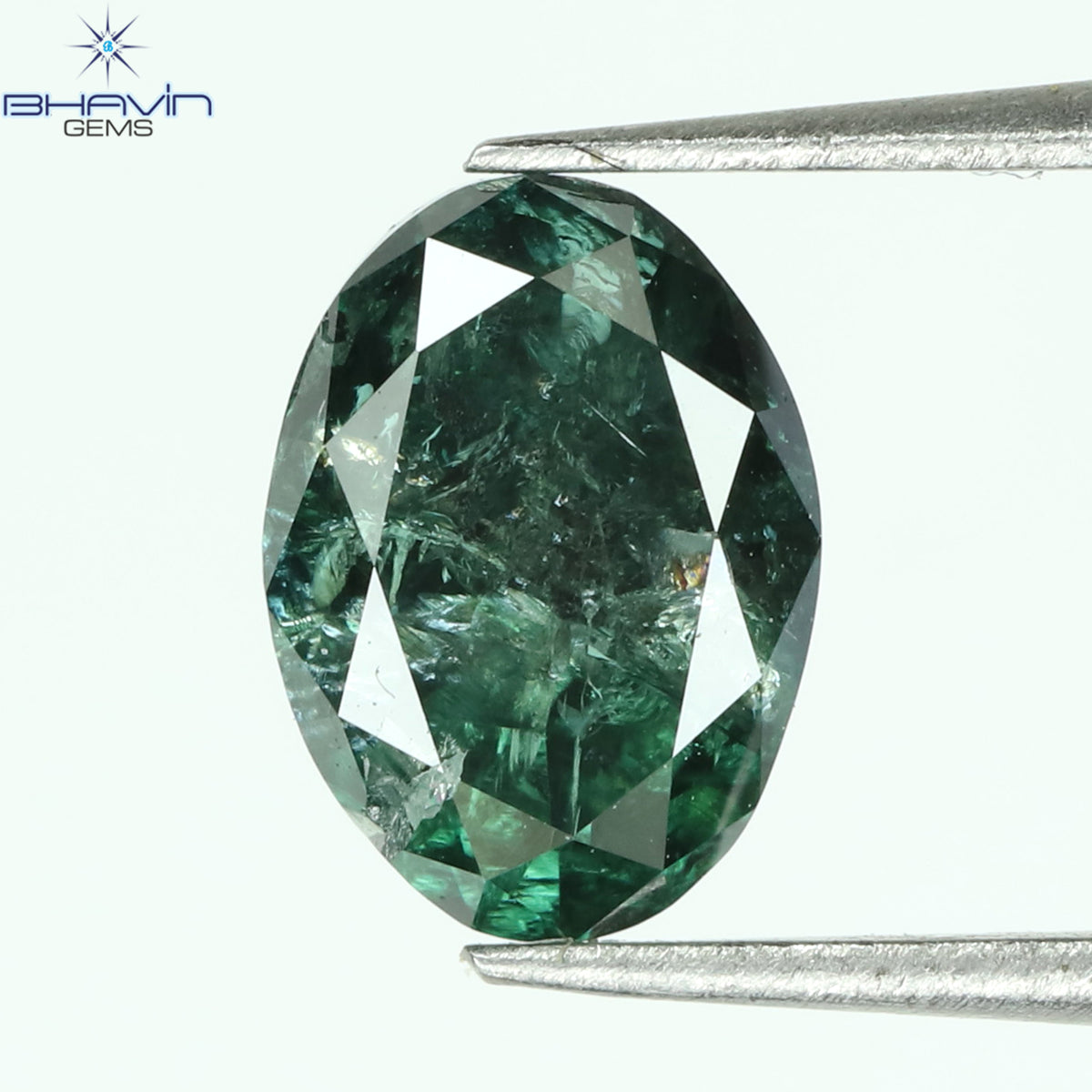 0.82 CT Natural Oval Diamond Enhanced Greenish Blue Color Clarity I3 (6.31 MM)