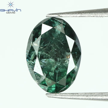 0.82 CT Natural Oval Diamond Enhanced Greenish Blue Color Clarity I3 (6.31 MM)