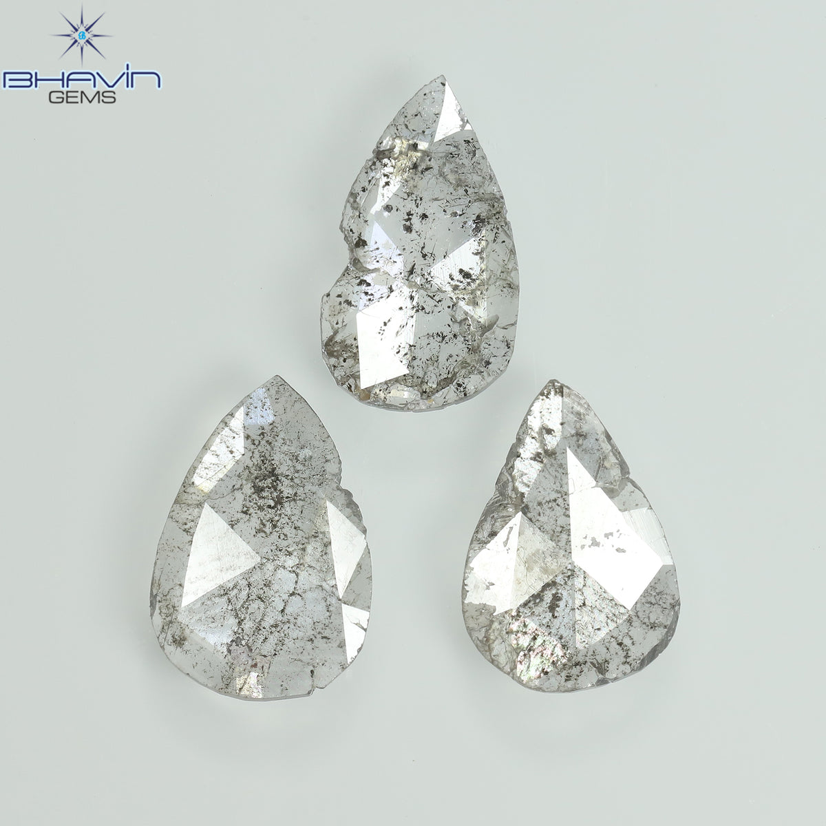 1.32 CT/3 Pcs Natural Pear Slice Diamond Salt and Pepper Color Clarity I3 (9.72 MM)