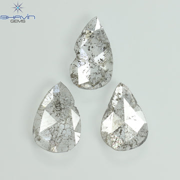 1.32 CT/3 Pcs Natural Pear Slice Diamond Salt and Pepper Color Clarity I3 (9.72 MM)