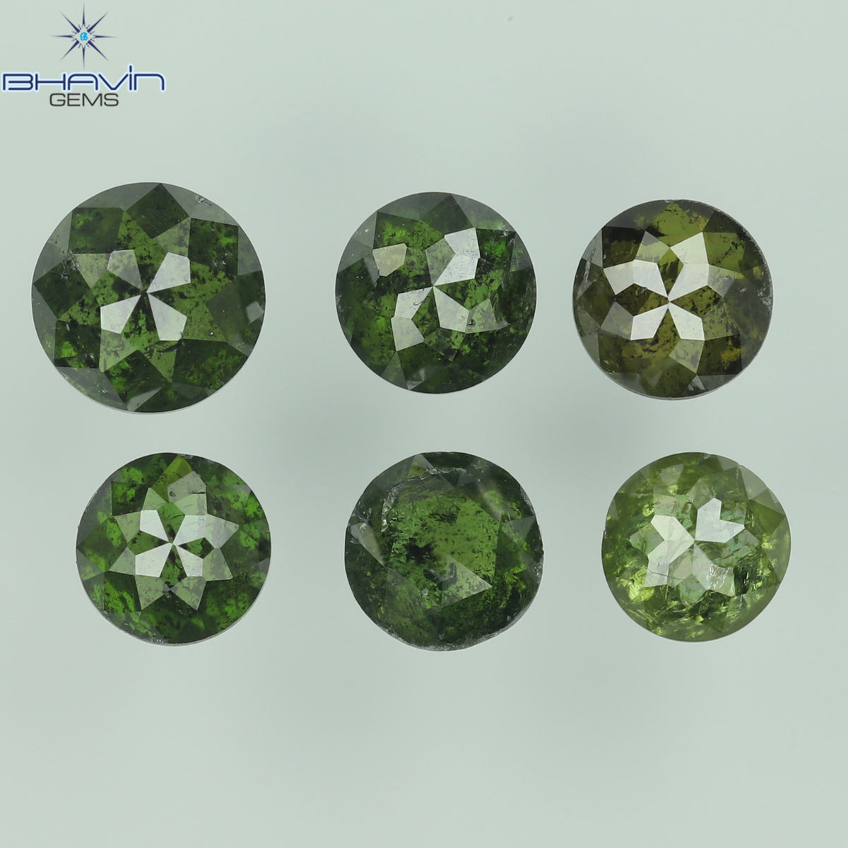 1.27 CT/6 Pcs Natural Round Rose Cut Diamond Enhanced Green Color Clarity I3 (3.86 MM)