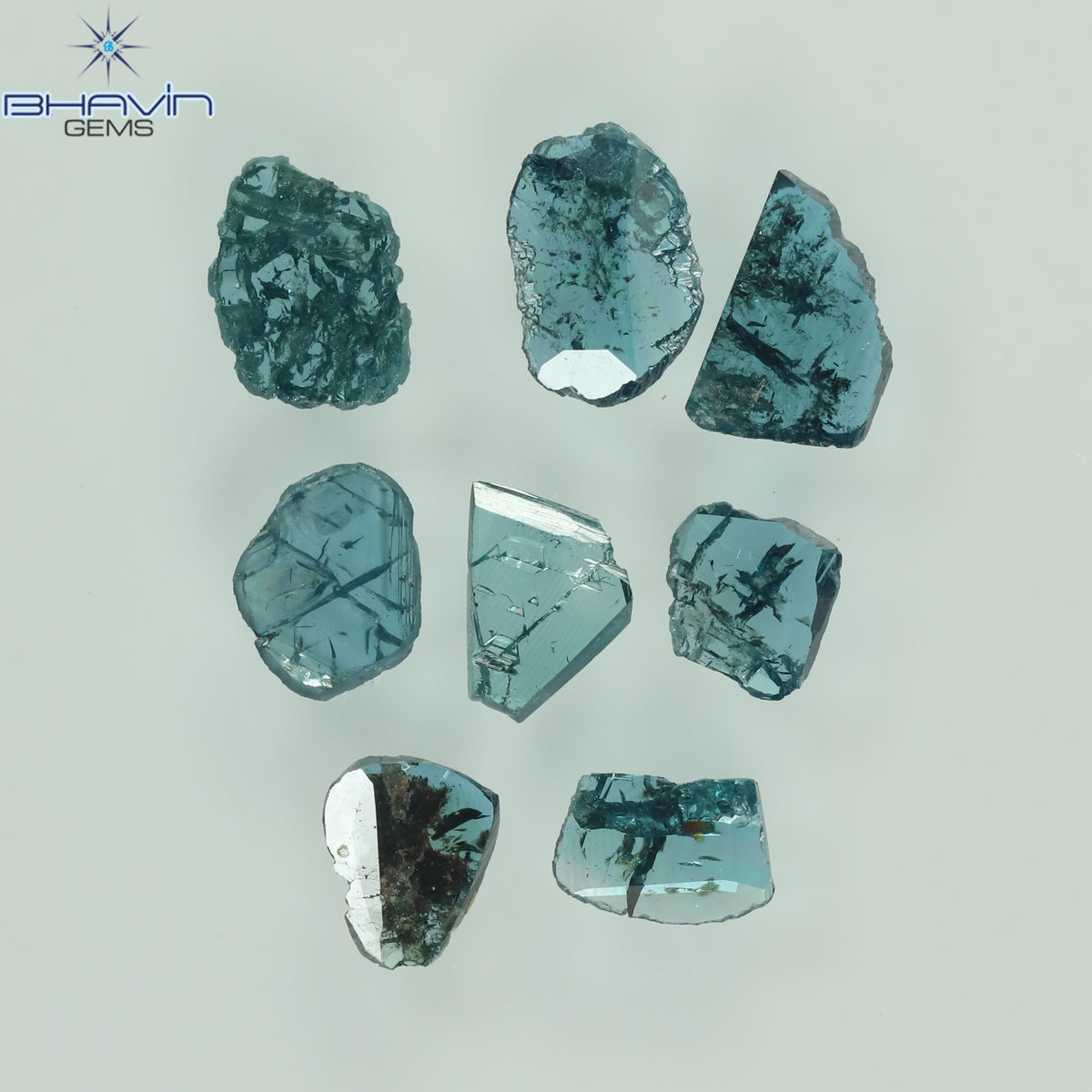 0.55 CT/4 個 スライス形状 天然ダイヤモンド ブルー イエロー カラー I3 クラリティ (5.40 MM)