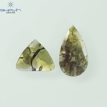 1.26 CT/2 Pcs Natural Pear Slice Diamond Brown Color Clarity I3 (11.95 MM)