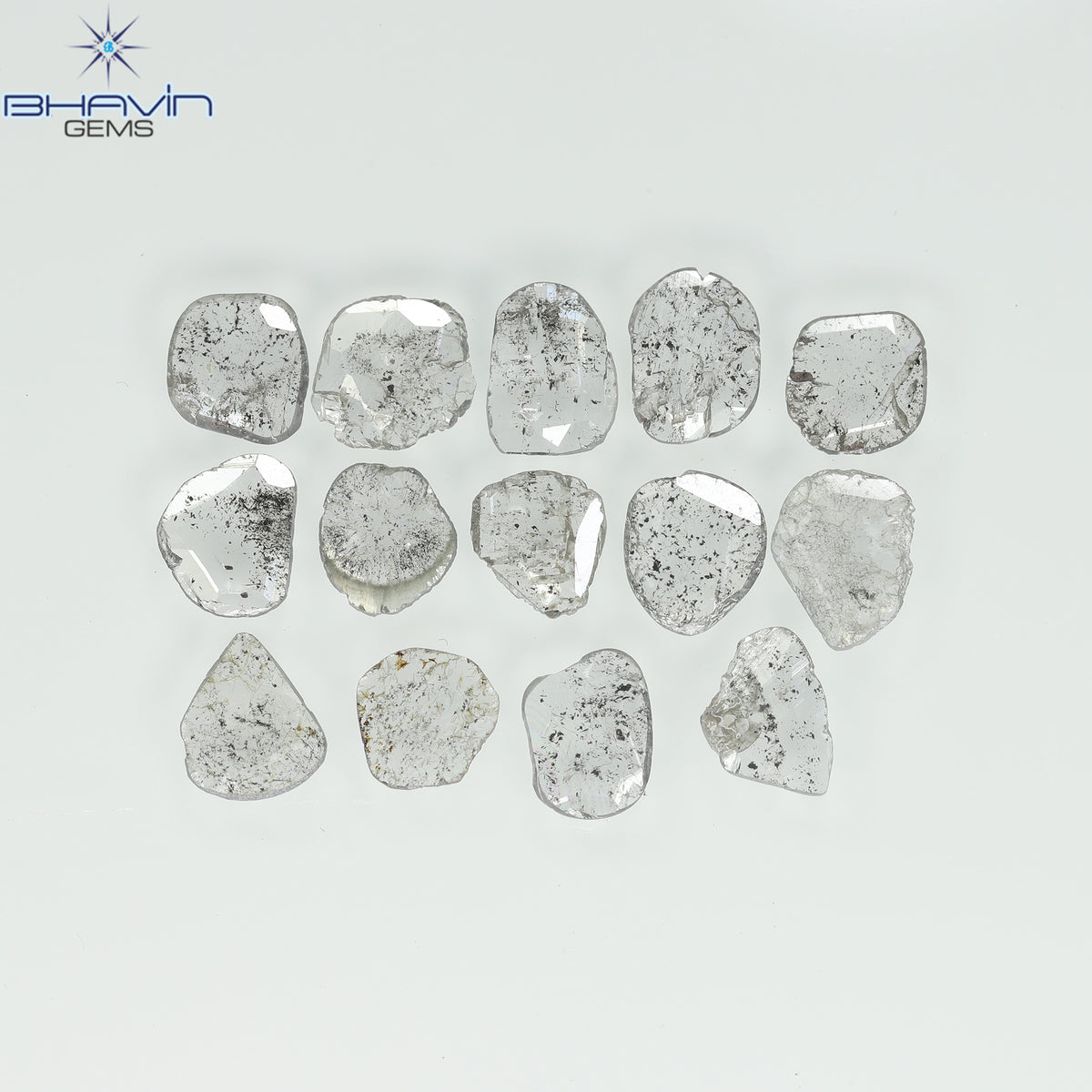 1.35 CT/2 ピース スライス形状 天然ダイヤモンド ソルト アンド ペッパー カラー I3 クラリティ (9.55 MM)