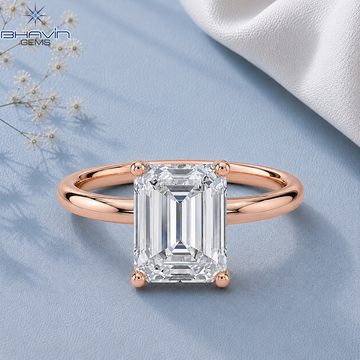 Emerald Cut Solitaire Engagement Ring with Tulip Petal Basket in Rose Gold