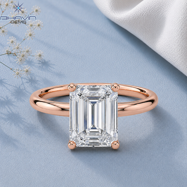 Emerald Cut Solitaire Engagement Ring with Tulip Petal Basket in Rose Gold