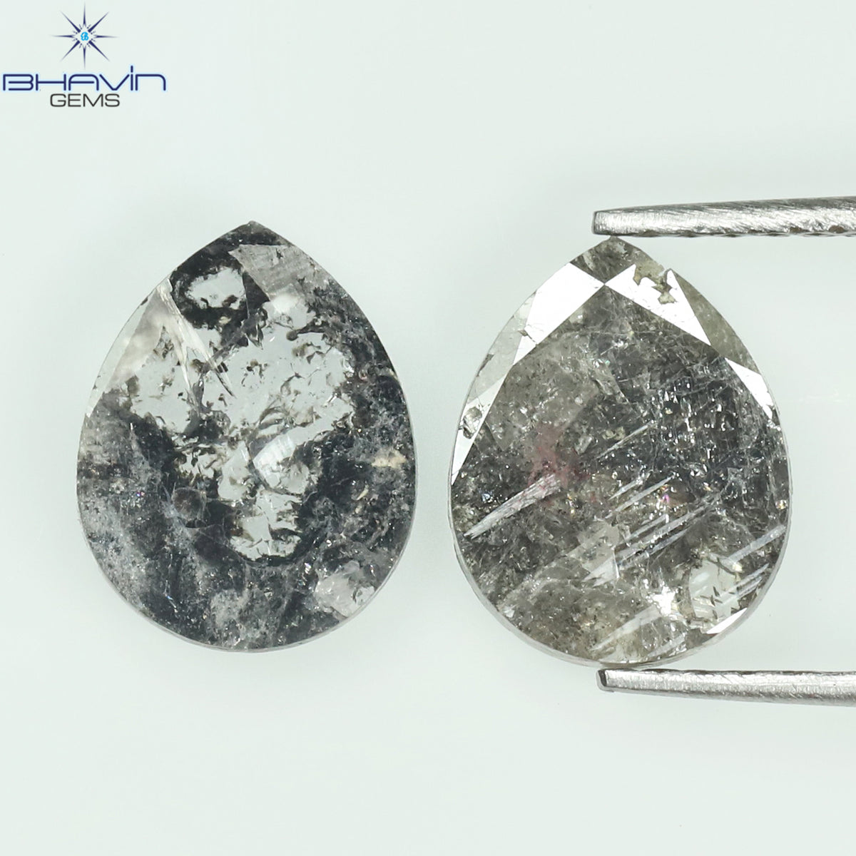 1.33 CT/2 Pcs Natural Pear Slice Diamond Salt and Pepper Color Clarity I3 (9.12 MM)